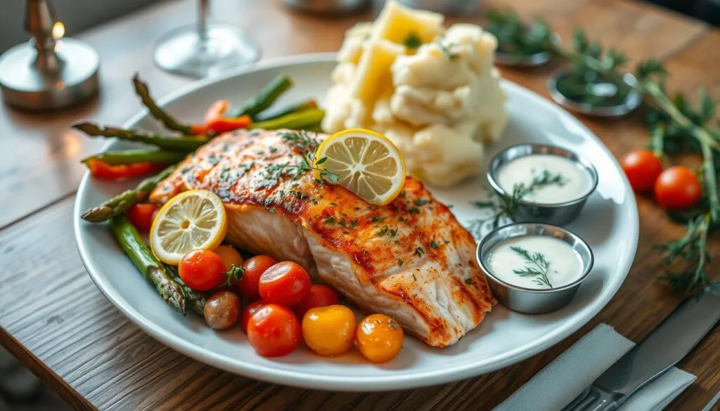 Salmon dish with side dishes